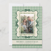 Hand Drawn Green Bow Retro Plaid Christmas Photo シーズンカード (正面)