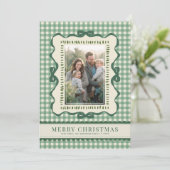 Hand Drawn Green Bow Retro Plaid Christmas Photo シーズンカード (スタンド正面)