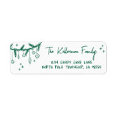 Hand Drawn Green Christmas Return Address ラベル (正面)