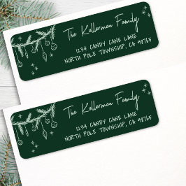 Hand Drawn Green Christmas Return Address ラベル