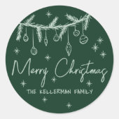 Hand Drawn Green Merry Christmas ラウンドシール (正面)