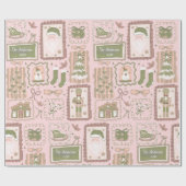 Hand Drawn green peach christmas custom name ラッピングペーパー (フラット)