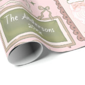 Hand Drawn green peach christmas custom name ラッピングペーパー (ロールコーナー)