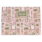 Hand Drawn green peach christmas custom name ラージペーパーバッグ (正面)