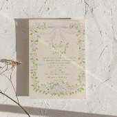 Hand Drawn Green Pink Bow Floral QR Code Wedding 招待状