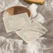 Hand Drawn Green Pink Bow Floral Wreath Wedding 出欠カード