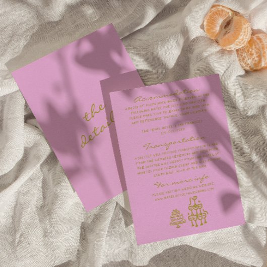 Hand Drawn Green Pink Romantic Wedding Details エンクロージャーカード