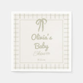 Hand Drawn Green Retro Gingham Bow Baby Shower スタンダードカクテルナプキン (正面)