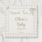 Hand Drawn Green Retro Gingham Bow Baby Shower フェイバータグ (正面)