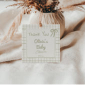 Hand Drawn Green Retro Gingham Bow Baby Shower フェイバータグ