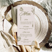 Hand Drawn Green Retro Illustrated Dinner Wedding メニュー