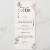 Hand Drawn Green Retro Illustrated Dinner Wedding メニュー (正面)