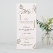 Hand Drawn Green Retro Illustrated Dinner Wedding メニュー (スタンド正面)