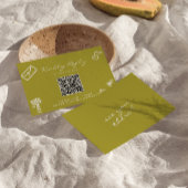 Hand Drawn Green Romantic QR Code Wedding 出欠カード