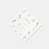 Hand Drawn Green Wedding スタンダードカクテルナプキン (角)