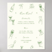 Hand Drawn Green Wedding Cin Cin Bar  ポスター (正面)