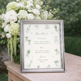Hand Drawn Green Wedding Cin Cin Bar ポスター