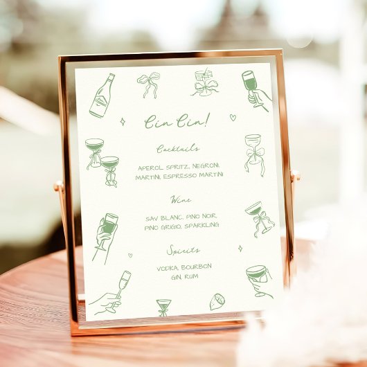 Hand Drawn Green Wedding Cin Cin Bar  ポスター