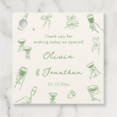 Hand Drawn Green Wedding Thank You フェイバータグ (正面)