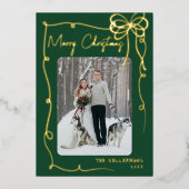 Hand Drawn Green Whimsical Merry Christmas 箔シーズンカード (正面)