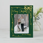 Hand Drawn Green Whimsical Merry Christmas 箔シーズンカード (立ち正面)