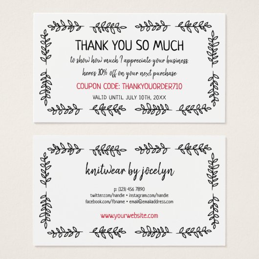 Hand-Drawn Greenery Coupon Code Small Business (正面&裏面)