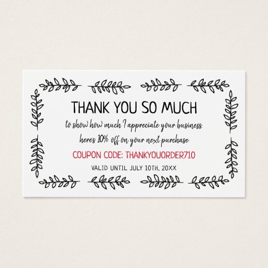 Hand-Drawn Greenery Coupon Code Small Business (正面)