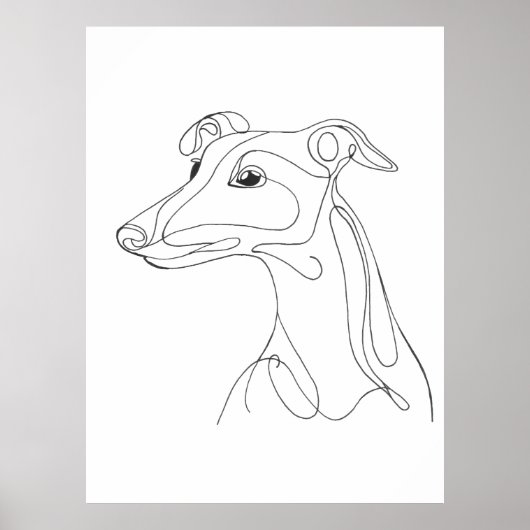 Hand Drawn Greyhound Line Art - Minimalist Design ポスター (正面)