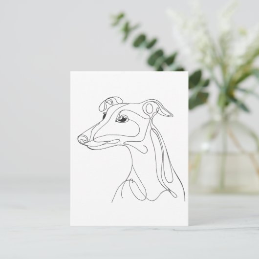 Hand Drawn Greyhound Line Art - Minimalist Design ポストカード (スタンド正面)