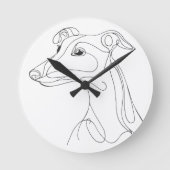 Hand Drawn Greyhound Line Art - Minimalist Design ラウンド壁時計 (正面)