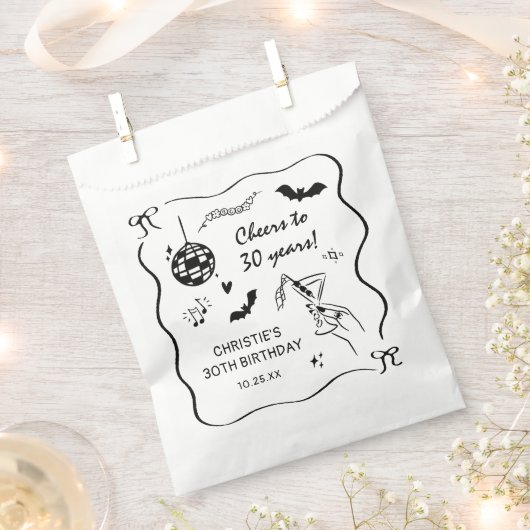 Hand Drawn Halloween Adult Birthday Party フェイバーバッグ (クリップ留めされた状態)