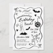 Hand Drawn Halloween Adult Birthday Party 招待状 (正面)