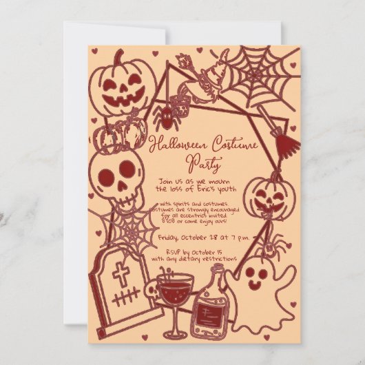 Hand Drawn Halloween Costume Birthday Party  招待状 (正面)