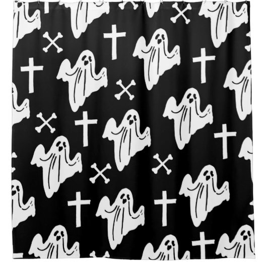 Hand Drawn Halloween Pattern Background シャワーカーテン (正面)
