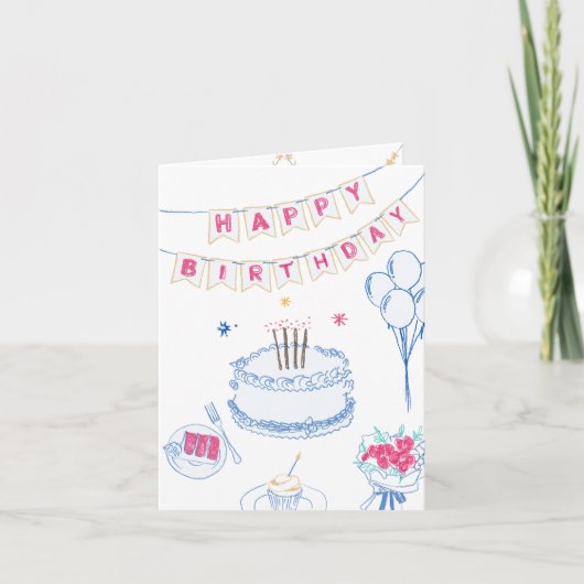Hand drawn Happy Birthday カード (正面)