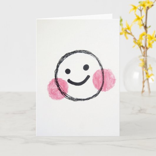 Hand Drawn Happy Face Art Card カード (黄色い花)