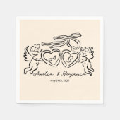hand drawn heart couple whimsical wedding スタンダードカクテルナプキン (正面)