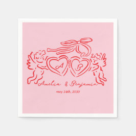 hand drawn heart couple whimsical wedding スタンダードカクテルナプキン