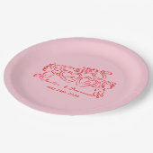 hand drawn heart couple whimsical wedding ペーパープレート (アングル)