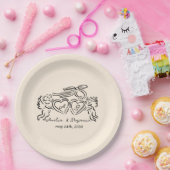 hand drawn heart couple whimsical wedding ペーパープレート (パーティー)