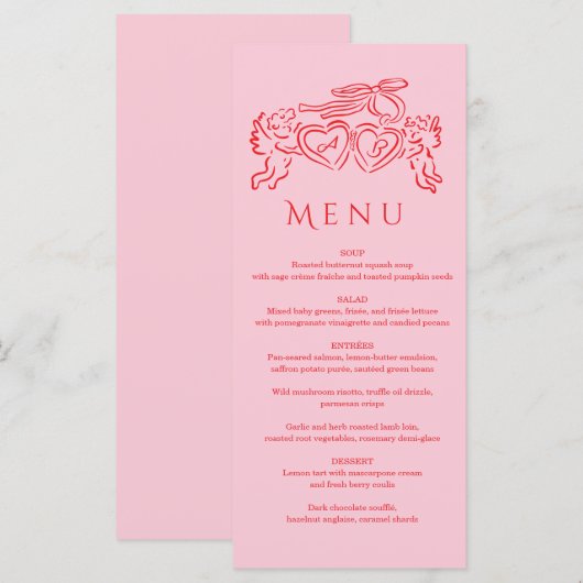 hand drawn heart couple Whimsical Wedding メニュー (正面/裏面)