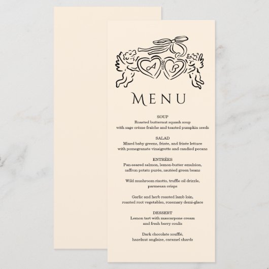 hand drawn heart couple Whimsical Wedding メニュー (正面/裏面)