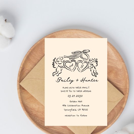 hand drawn heart couple Whimsical Wedding 招待状