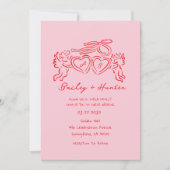 hand drawn heart couple Whimsical Wedding 招待状 (正面)