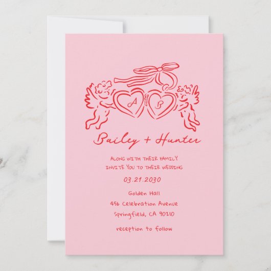 hand drawn heart couple Whimsical Wedding 招待状 (正面)