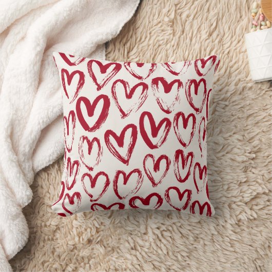 Hand-Drawn Heart Doodle Pattern Whimsical Playful クッション (ブランケット)