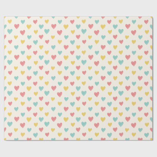 Hand Drawn Heart Doodle Pattern Wrapping Paper ラッピングペーパー (フラット)