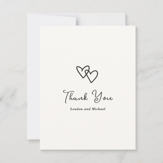Hand Drawn Hearts Doodle Modern Wedding サンキューカード (正面)