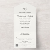Hand Drawn Hearts Doodle QR Code Modern Wedding オールインワン招待状 (内側)
