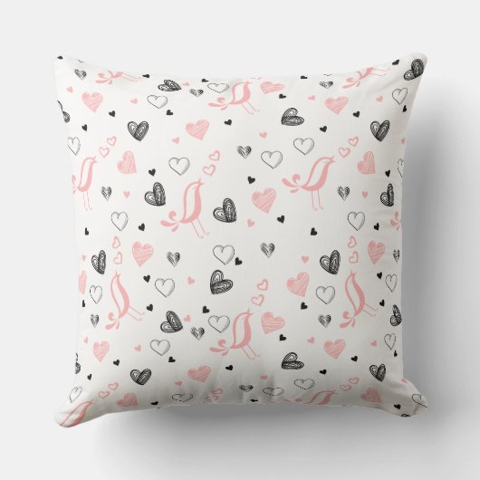 Hand Drawn Hearts Pillow Romantic Love Gift Design クッション (裏面)
